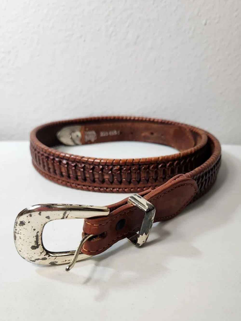 Nocona Mens |38| Cognac Brown Woven Leather Belt